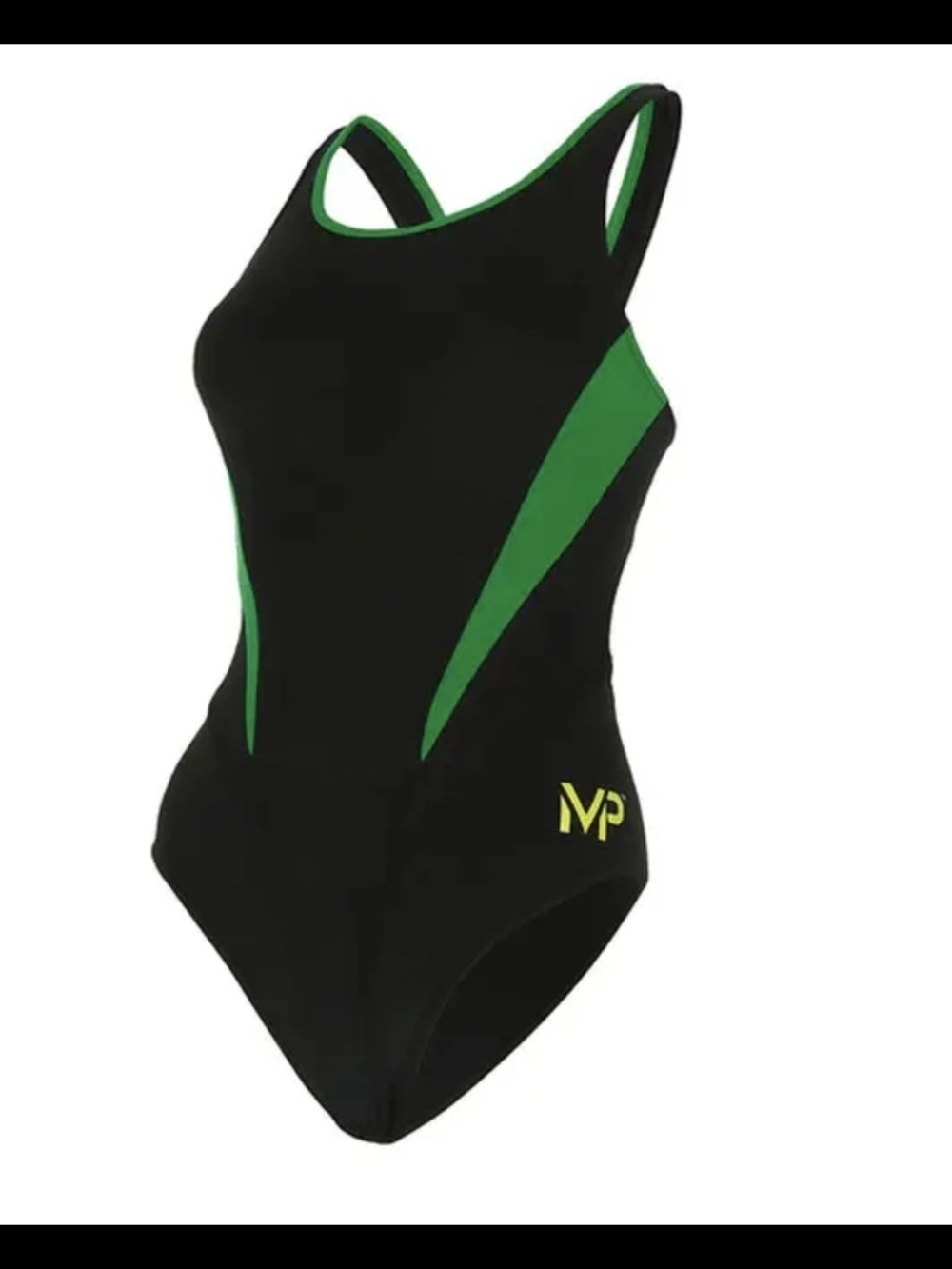 Aqua Sphere MP Team Suit features a Black/Green color splice design with a compe